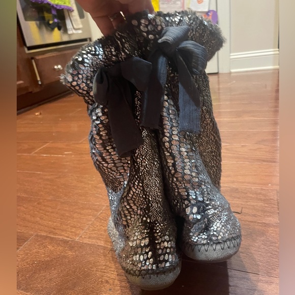 Candies Gray Silver Metallic Snake print Bootie Slippers Size 11 XL - Picture 7 of 9